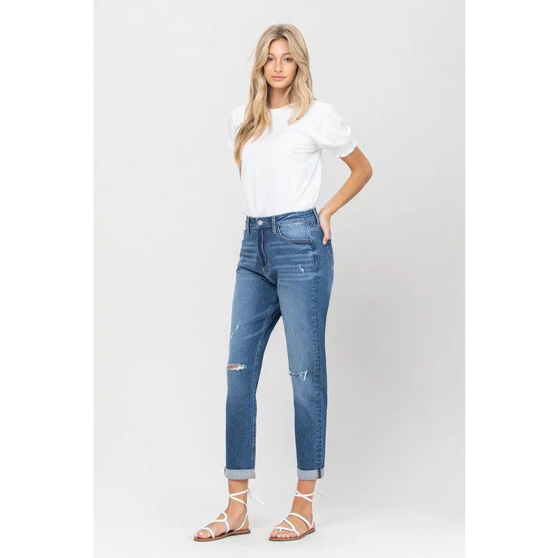 Vervet By Flying Monkey Distressed Double Cuff Mom Jeans