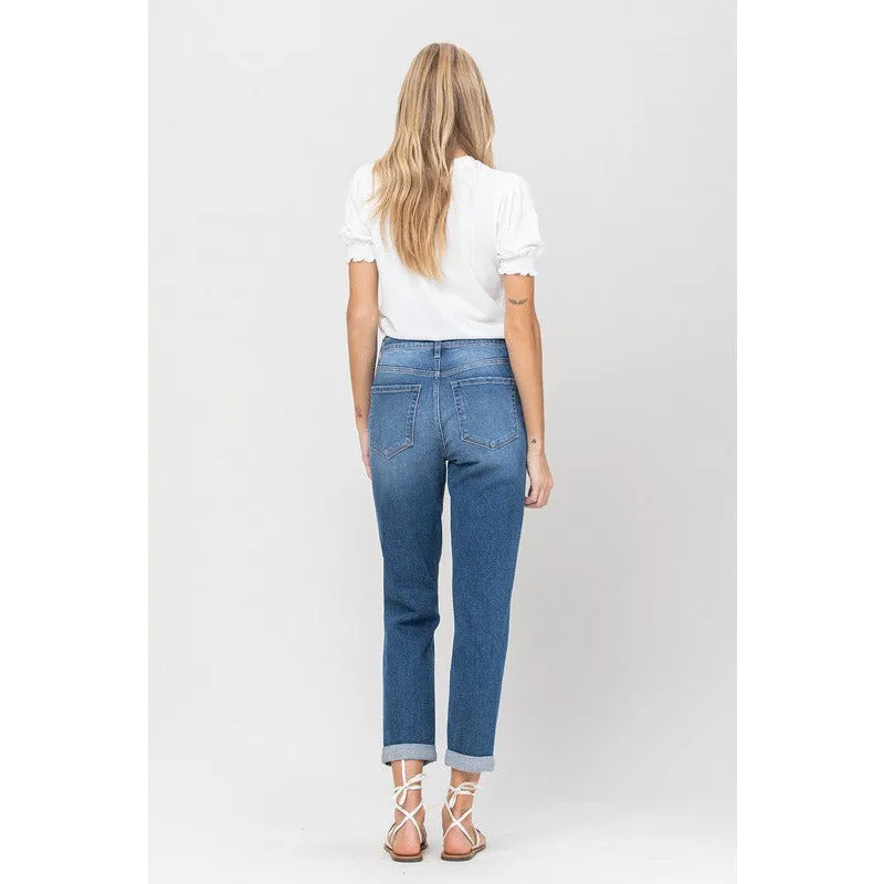 Vervet By Flying Monkey Distressed Double Cuff Mom Jeans