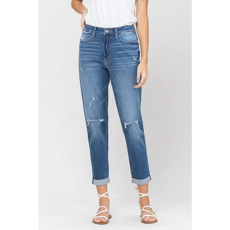 Vervet By Flying Monkey Distressed Double Cuff Mom Jeans
