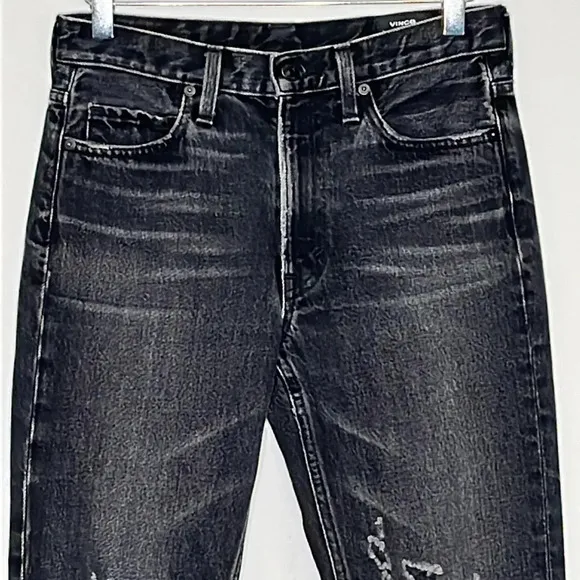 Vince High Rise Distressed Straight Leg Cotton Jeans in Washed Black - Size 25