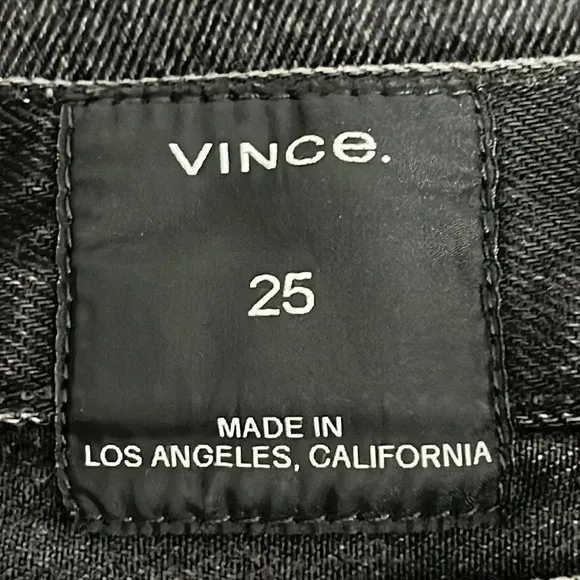 Vince High Rise Distressed Straight Leg Cotton Jeans in Washed Black - Size 25