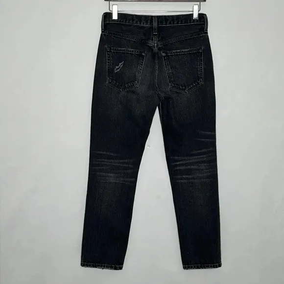 Vince High Rise Distressed Straight Leg Cotton Jeans in Washed Black - Size 25