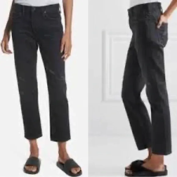 Vince High Rise Distressed Straight Leg Cotton Jeans in Washed Black - Size 25