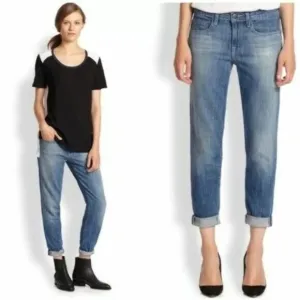 Vince Mason Relaxed Rolled Boyfriend Jeans in Maritime Boho Casual Womens 27