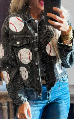 Vintage Black Baseball Corduroy Jacket - Final Sale