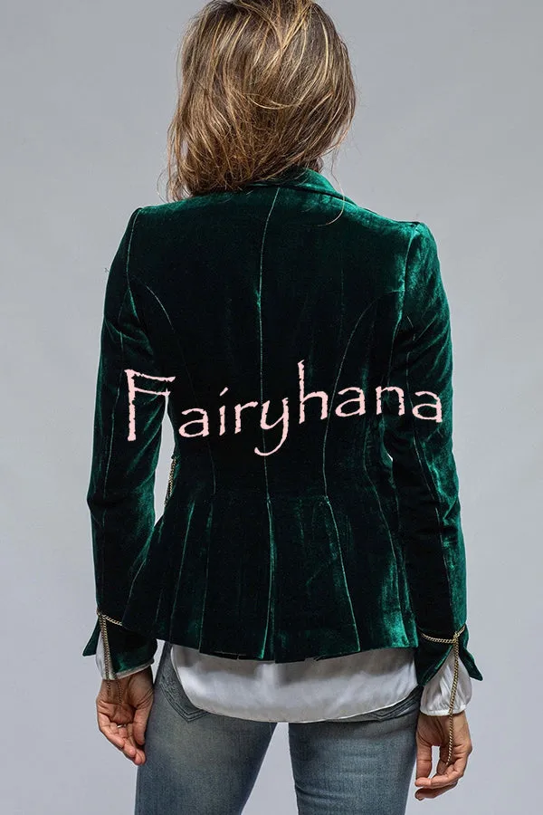 Vintage Gold Velvet Long Sleeve Pocket Blazer