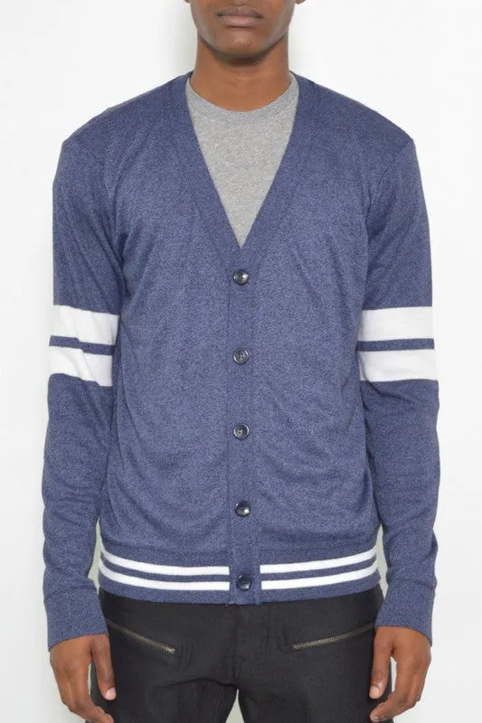 Weiv Men's Two Stripe Button Cardigan