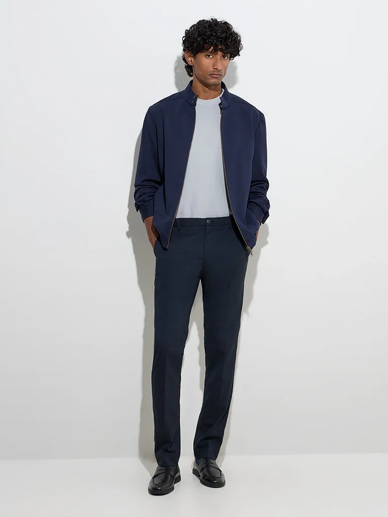 WES Formals Navy Solid Slim-Fit Jacket