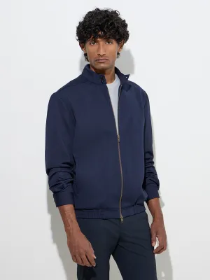 WES Formals Navy Solid Slim-Fit Jacket
