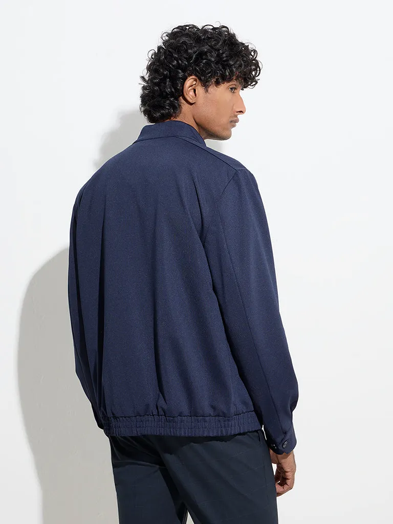 WES Formals Navy Solid Slim-Fit Jacket