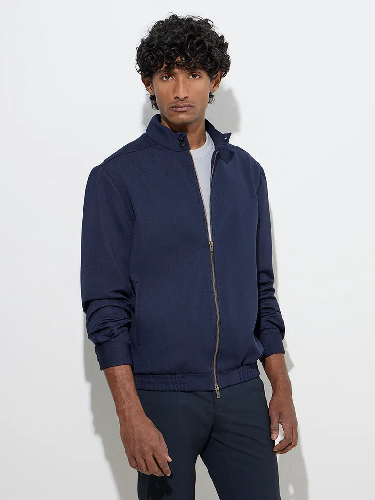 WES Formals Navy Solid Slim-Fit Jacket