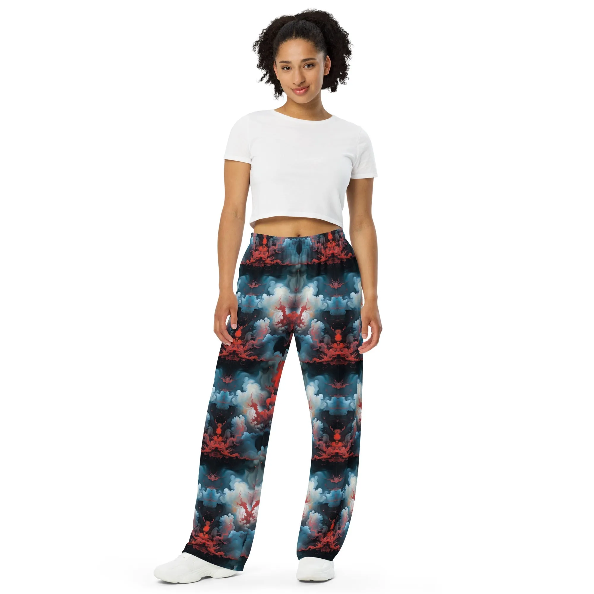 Wide-leg pants - Ethereal Crimson Flow - Light