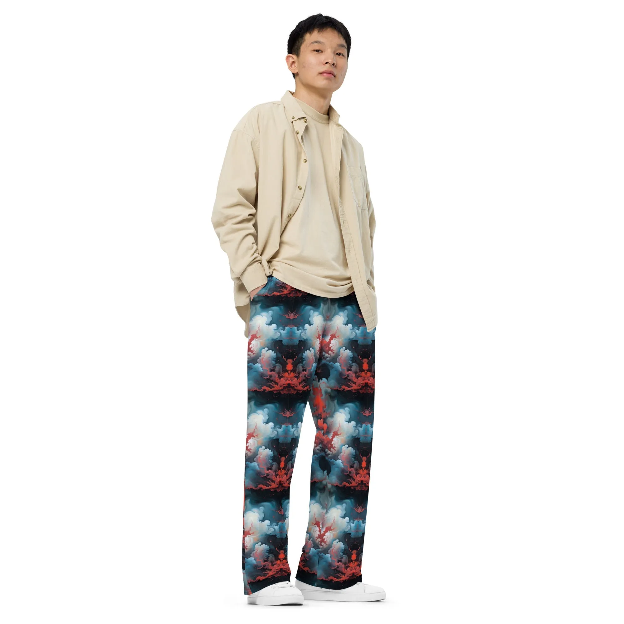 Wide-leg pants - Ethereal Crimson Flow - Light