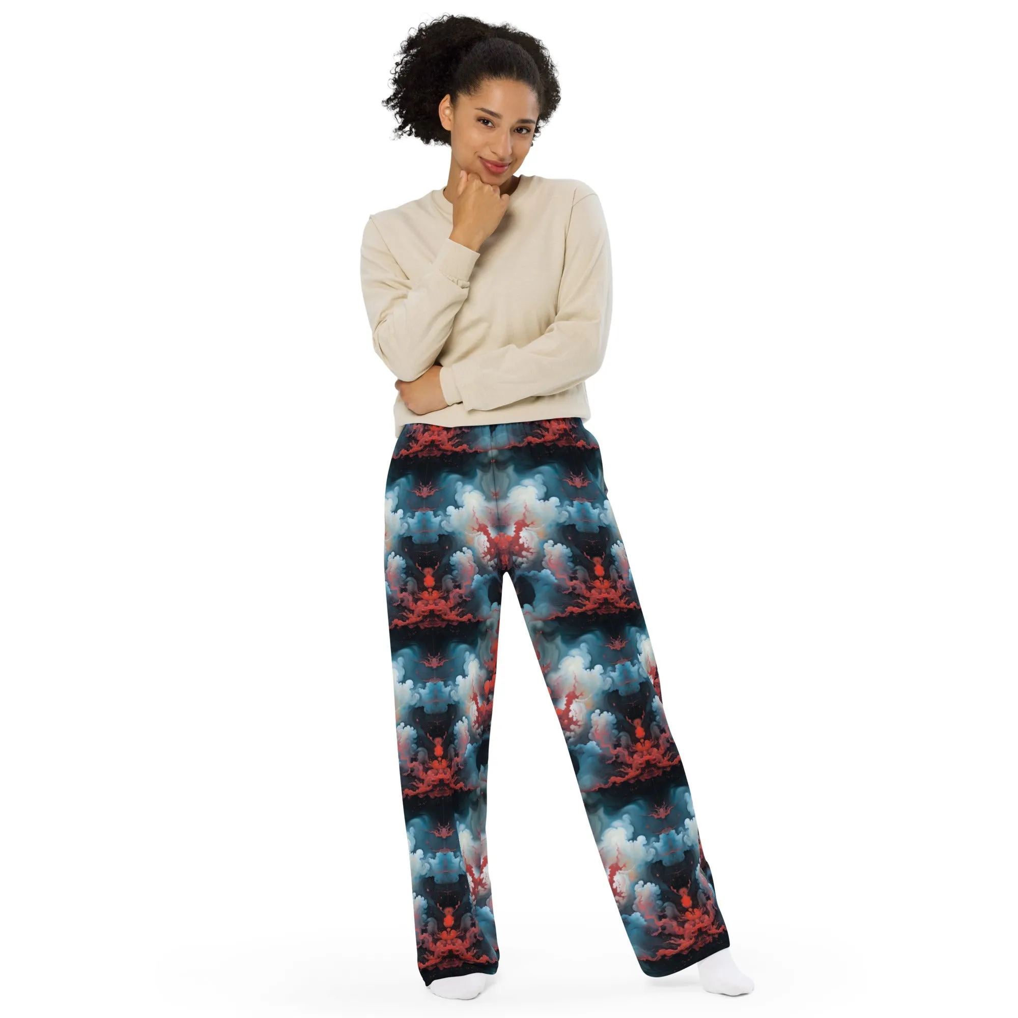 Wide-leg pants - Ethereal Crimson Flow - Light