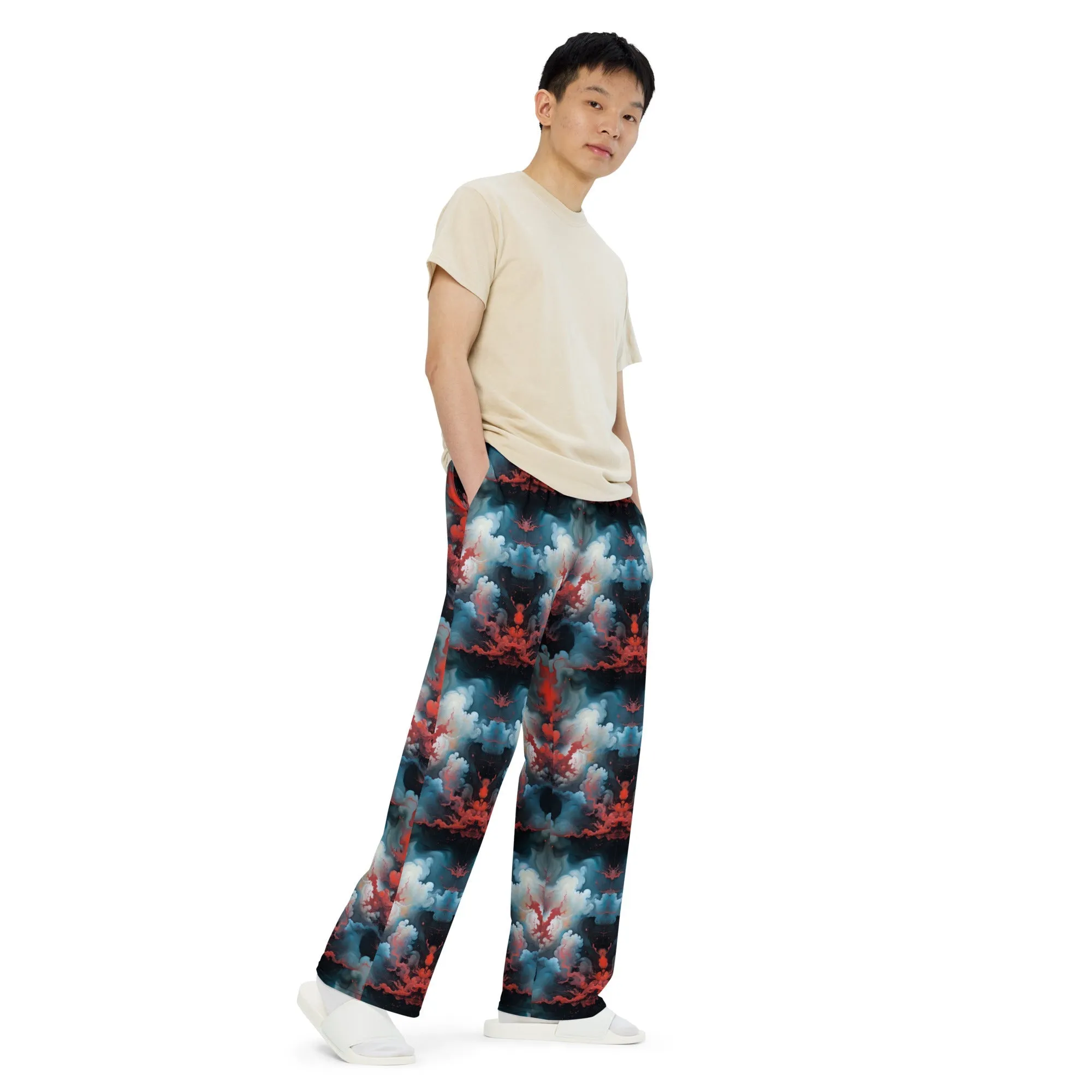 Wide-leg pants - Ethereal Crimson Flow - Light