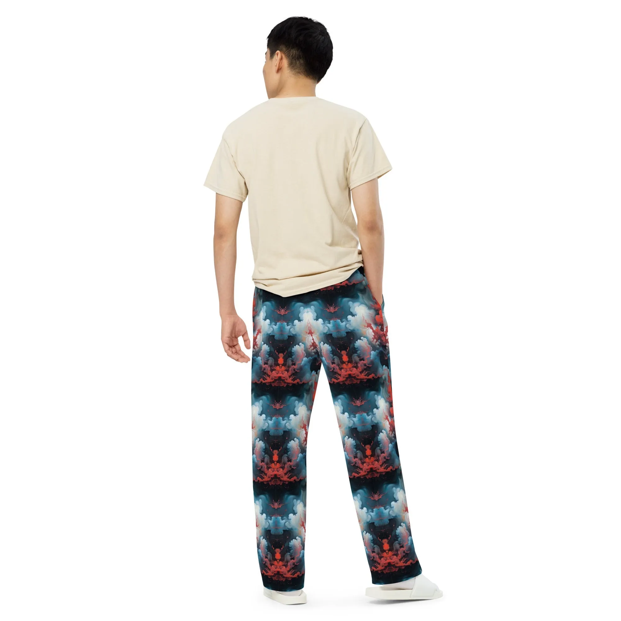 Wide-leg pants - Ethereal Crimson Flow - Light