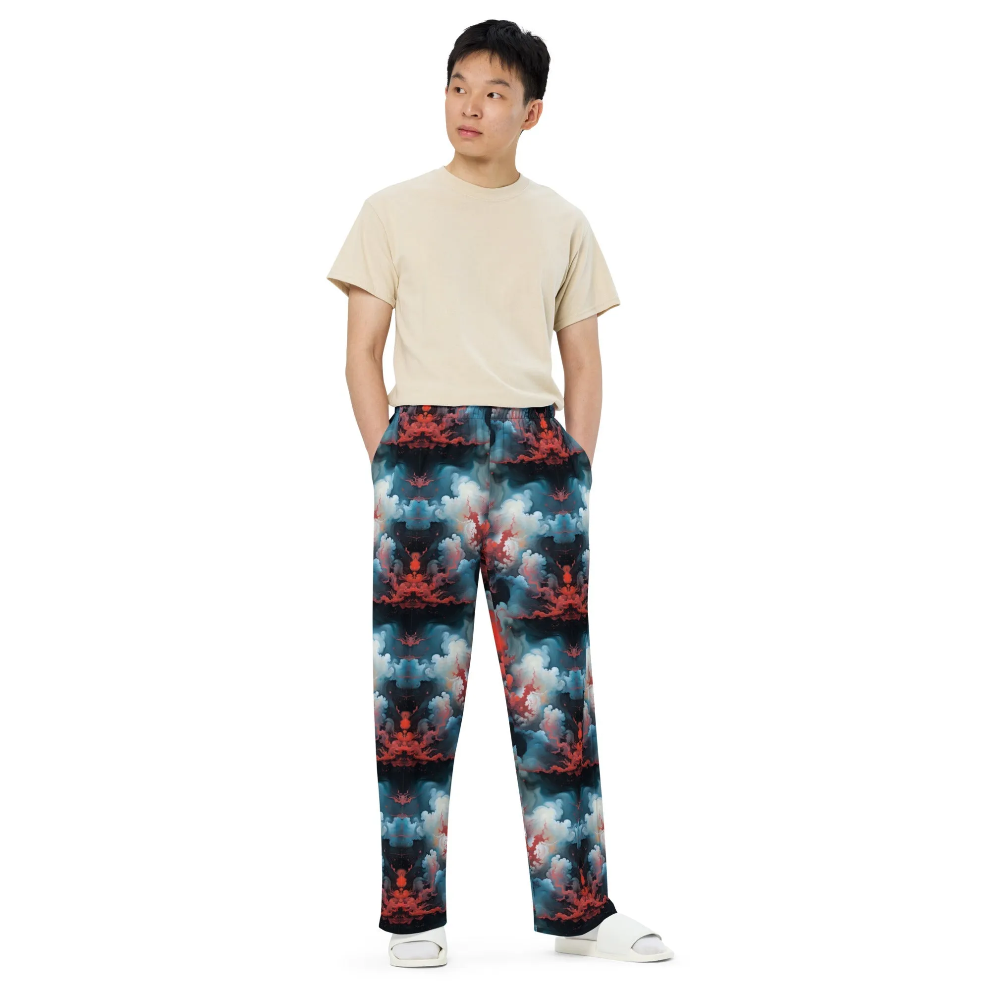 Wide-leg pants - Ethereal Crimson Flow - Light