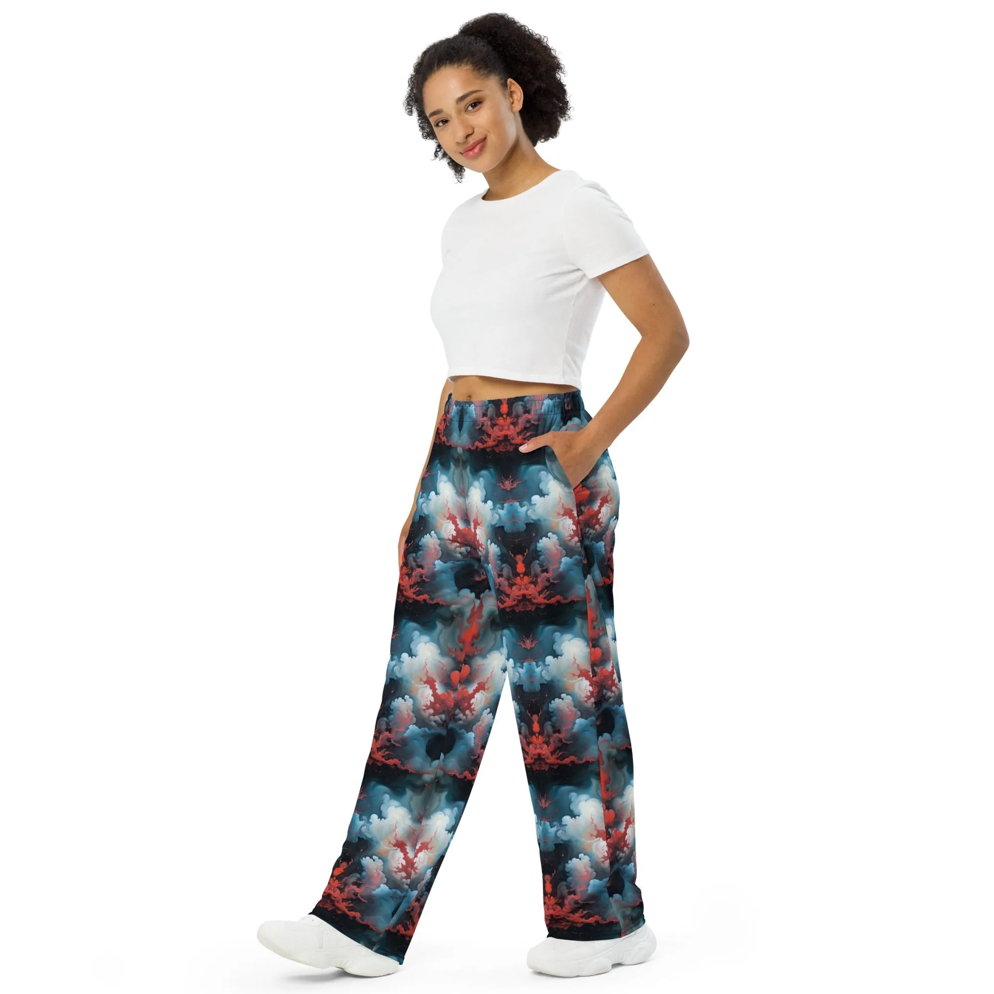 Wide-leg pants - Ethereal Crimson Flow - Light
