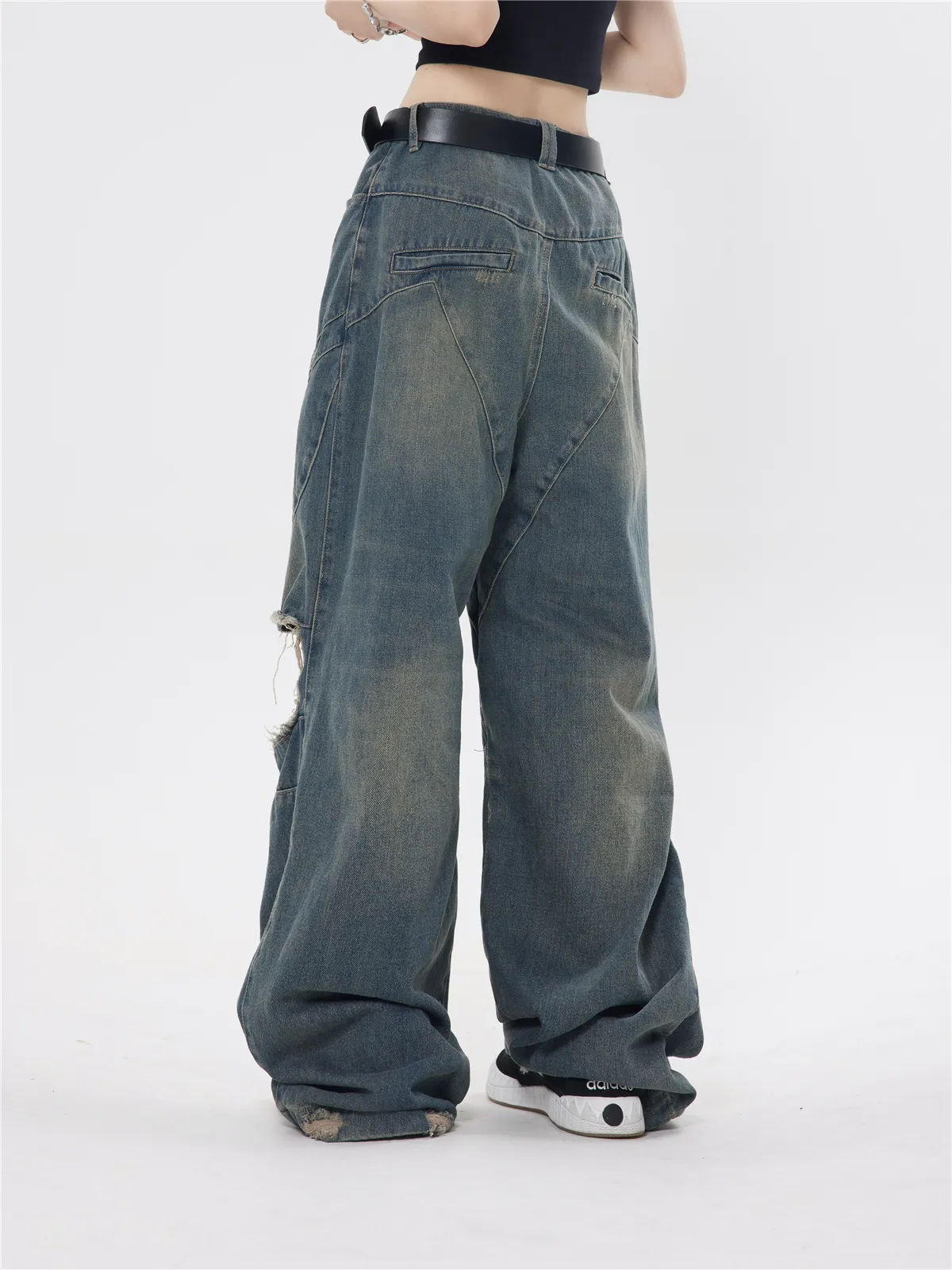 Wide Leg Shredded Jeans