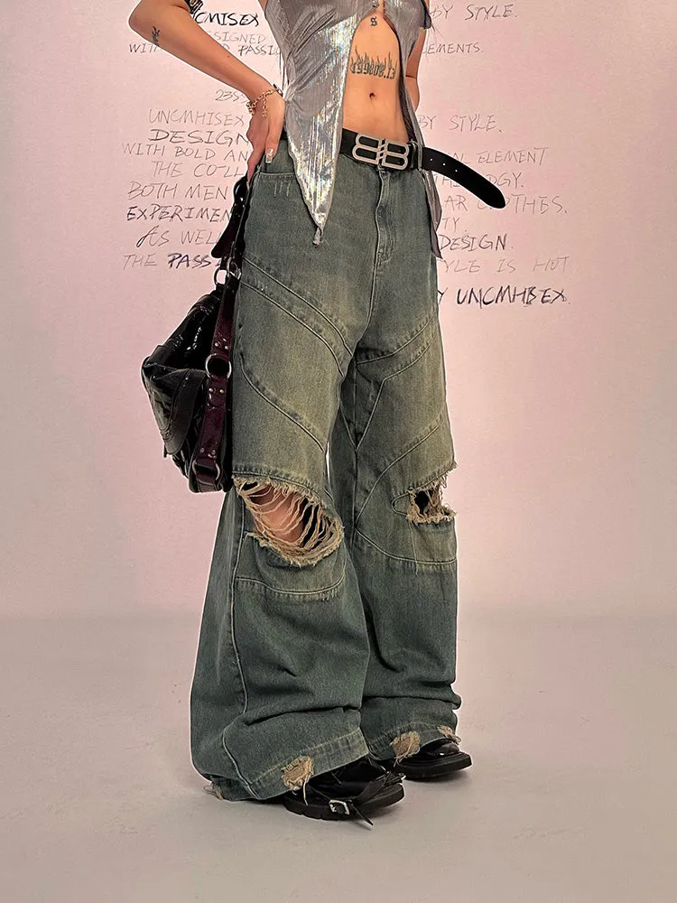 Wide Leg Shredded Jeans
