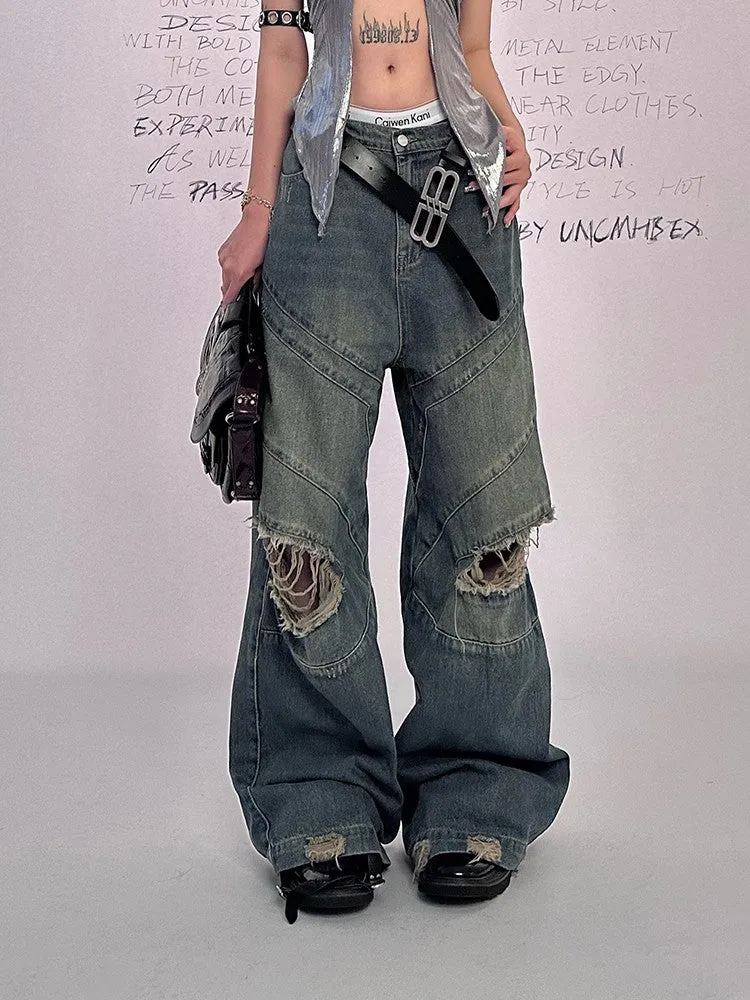 Wide Leg Shredded Jeans