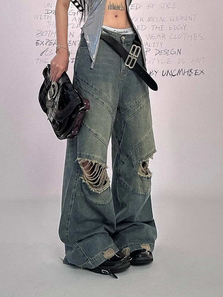 Wide Leg Shredded Jeans