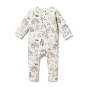 Wilson   Frenchy Organic Zipsuit with Feet - Woodland
