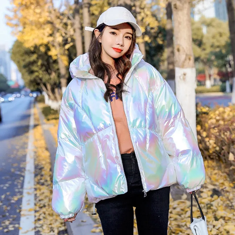 Winter Style Multi Color Glossy Puffy Coats