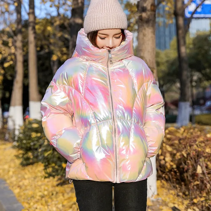 Winter Style Multi Color Glossy Puffy Coats