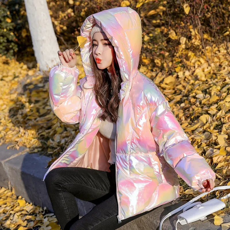 Winter Style Multi Color Glossy Puffy Coats