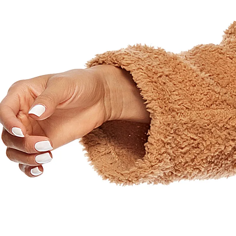 Women New Brown Long Plush Coat