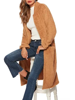 Women New Brown Long Plush Coat