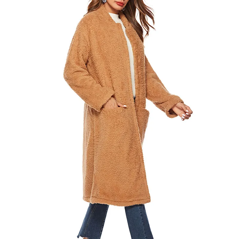 Women New Brown Long Plush Coat