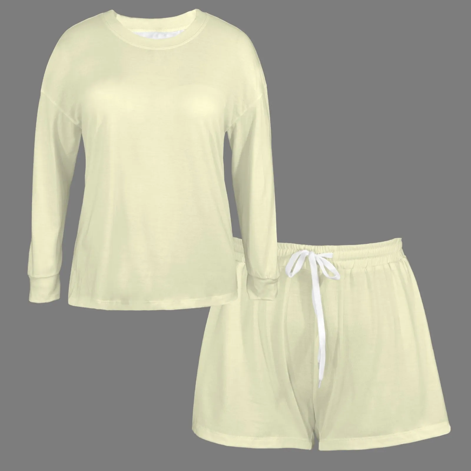 Women's Long Sleeve&Tether Shorts Pocket Pajama Sets