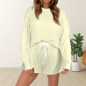 Women's Long Sleeve&Tether Shorts Pocket Pajama Sets