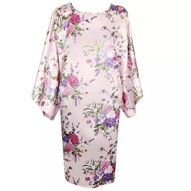 Women's Plus Size Silk Rayon Robe Bath Gown Nightgown Satin Casual Home Dress Printed Loose  Nightwear Bathrobe