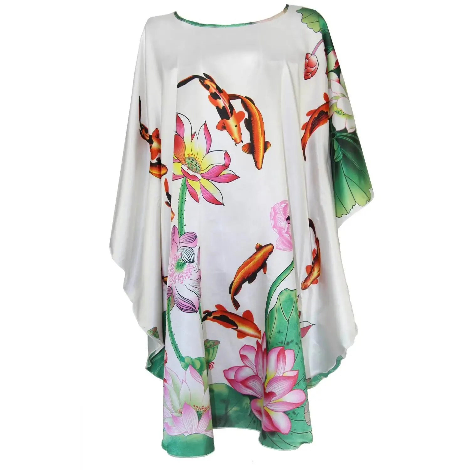 Women's Plus Size Silk Rayon Robe Bath Gown Nightgown Satin Casual Home Dress Printed Loose  Nightwear Bathrobe