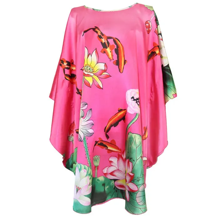 Women's Plus Size Silk Rayon Robe Bath Gown Nightgown Satin Casual Home Dress Printed Loose  Nightwear Bathrobe