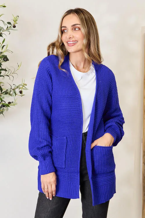 Zenana Waffle-Knit Open Front Cardigan