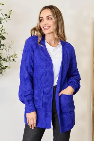 Zenana Waffle-Knit Open Front Cardigan